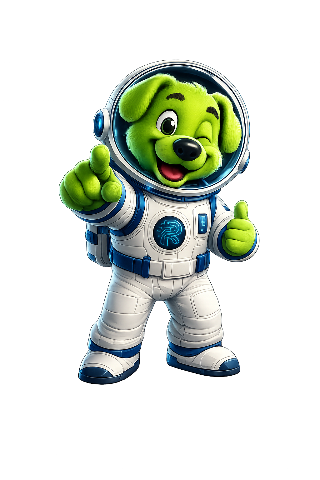 Cachorro astronauta verde, mascote da RDA Tech